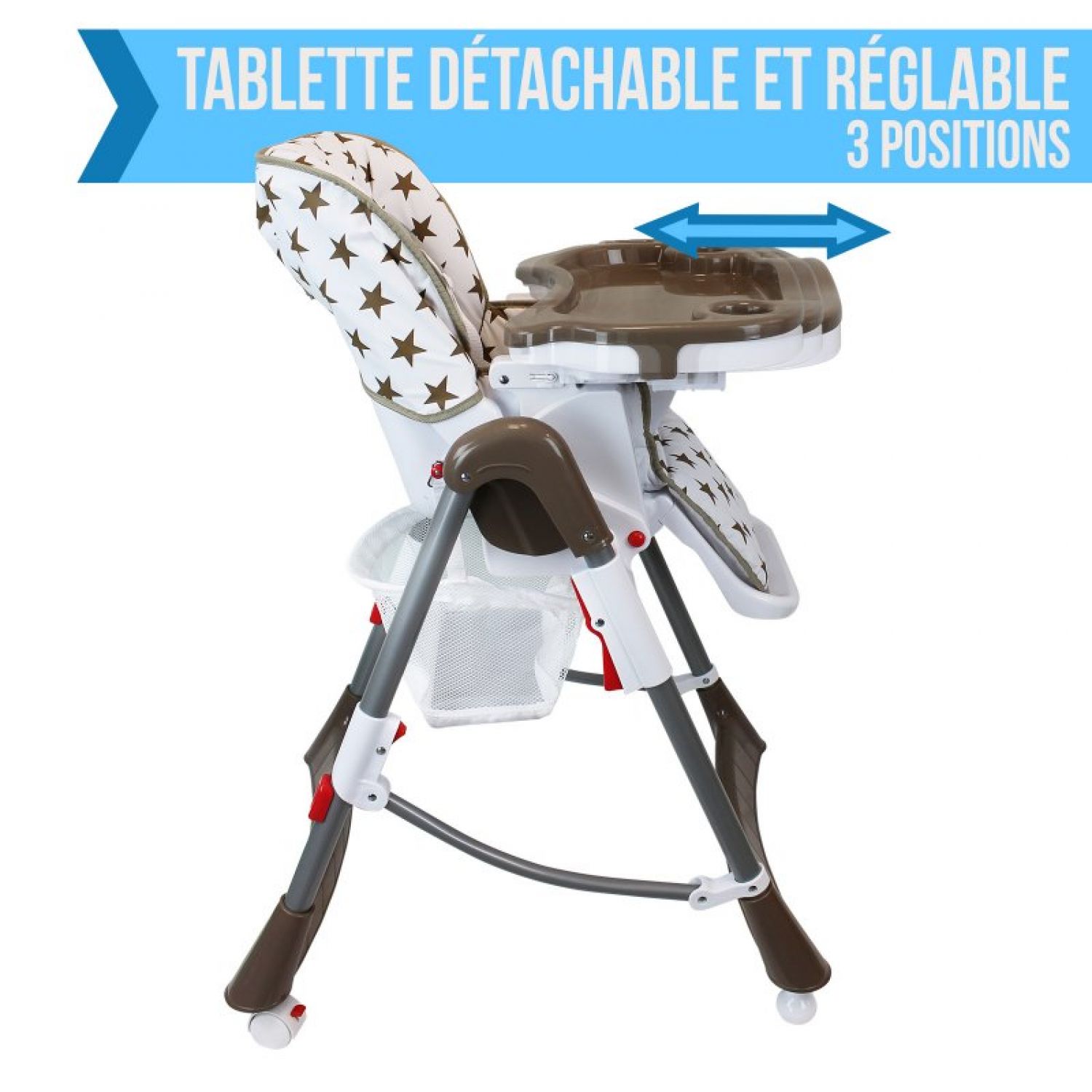 Chaise haute bébé pliable réglable hauteur dossier tablette - ptit stars  multicolore - Conforama